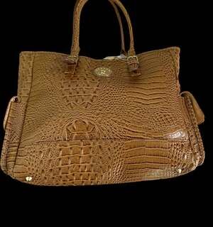 Veccheli Italy Look ofCrocodile Embossed Brown Satchel Tote Bag
